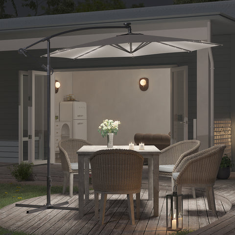 Livingandhome Outdoor 32 LED Lighted Patio Umbrella with Crank Lift System, 2 Bases Set, LG0927LG0441LG0533