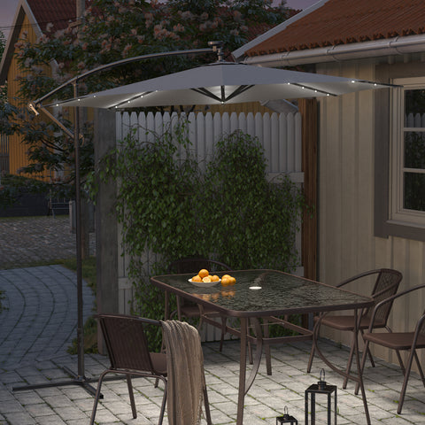 Livingandhome Outdoor 32 LED Lighted Patio Umbrella with Crank Lift System, Cross Base & Fillable Base, LG0927LG0441LG0884