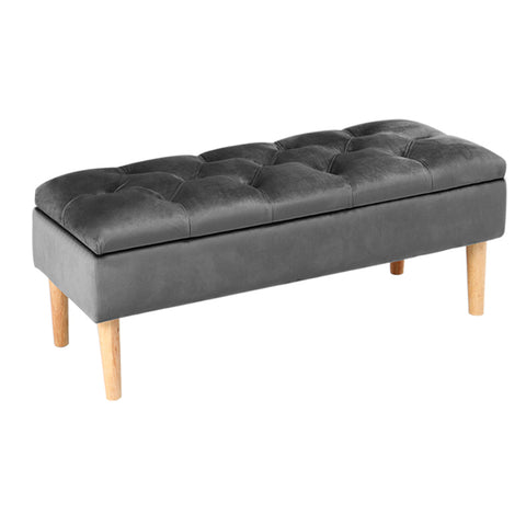 Livingandhome Velvet Storage Bench with Rubber Wooden Leg, ZH1324