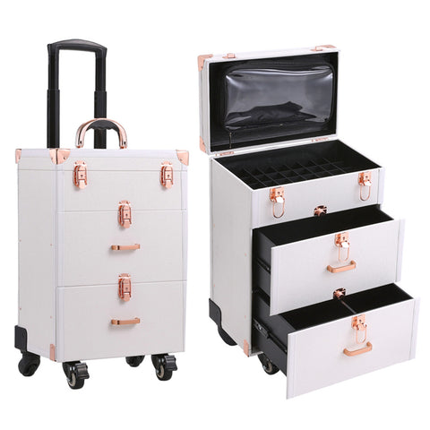 Sheonly Professional 3 in 1 Cosmetic Trolley Case Makeup Box on Wheels, DM0644