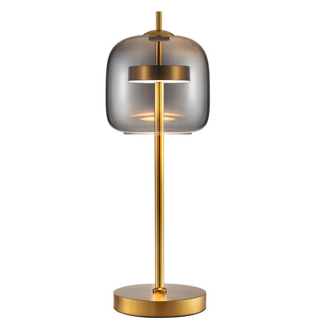 Livingandhome Smoked Glass Bedside Table Lamp Brass Base, FI0779