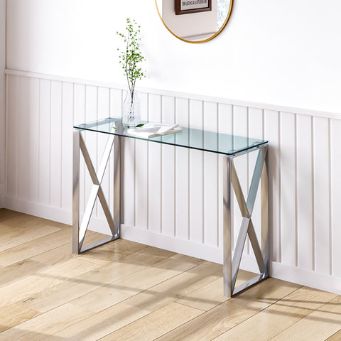 Livingandhome Modern Tempered Glass Side Table with Chrome Base, ZH0892