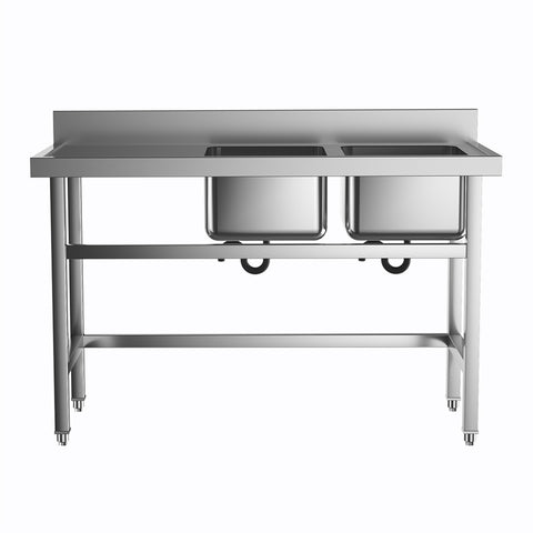 Commercial Kitchen Sink 2 Compartment Stainless Steel with Left Drainboard, AI0151