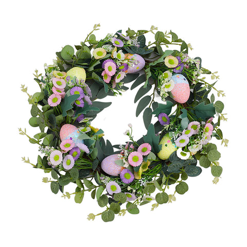 Livingandhome 45cm Easter Eggs Spring Wreath Artificial Flower Eucalyptus for Front Door, SW0462
