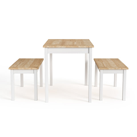 Livingandhome 3 Piece Modern Wood Dining Table and Benches Set, ZH0764