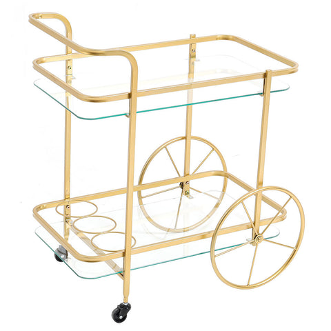 Livingandhome 2-Tiers Novel Wine Serving Trolley with Metal Frame and Tempered Glass, ZH0985