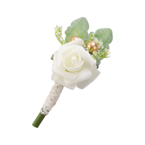 Livingandhome 4pcs Artificial Rose Wedding Buttonhole Corsage for Groom Guests, SW0485