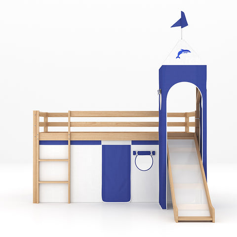 Livingandhome Castle Pine Wood Loft Bed with Slide and Tent Boys and Girls, ZH1131ZH1132