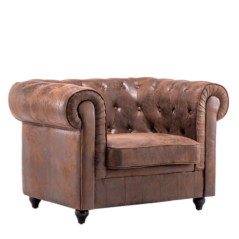 Livingandhome Mid-Century Leather Accent Wingback Chesterfield Armchair, JM1131