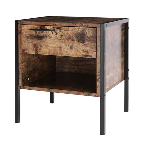 Livingandhome Retro Industrial-style Bedside Table Nightstand with Drawer & Open Front Storage Compartment, DM0370