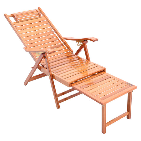 Livingandhome Bamboo Foldable Indoor and Outdoor Recliner Lounge Chair with Footrest, CX0457