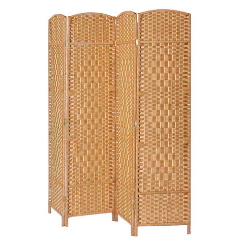 Rustic Rattan Woven Folding 4-Panel Room Divider, LG0137