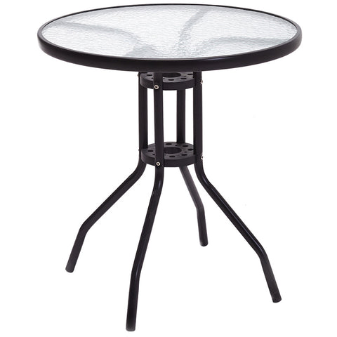 Livingandhome Round Tempered Glass Metal Garden Table, ZH0015