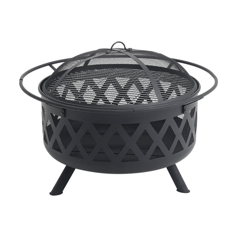 Round Cross Weave Steel Wood Burning Patio Fire Pit, AI0800