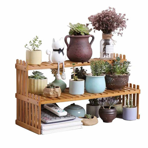 Livingandhome 2 Tier Decorative Tabletop Wood Plant Stand Display Shelf, SP2312