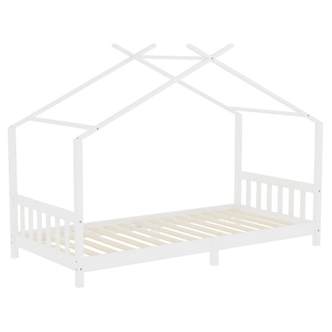 Livingandhome Nordic Pine Wood House Single Bed Frame with Roof for Toddler Kids, ZH0953