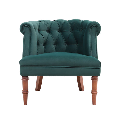 Livingandhome Mid-century Wooden Barrel Chair Velvet Upholstered, JM2139