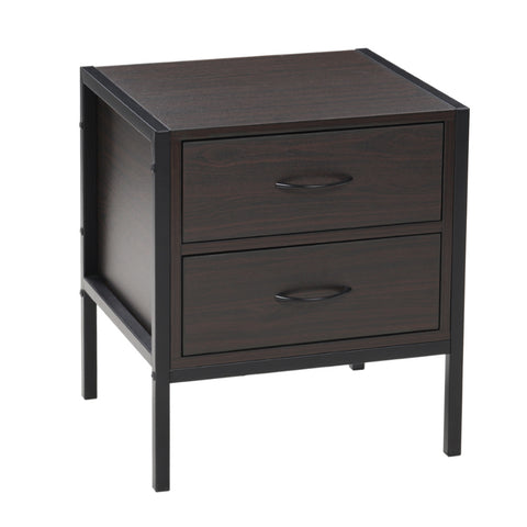 Livingandhome Retro Style Wooden Bedside Cabinet Metal Frame Nightstand with 2 Drawers, DM0369