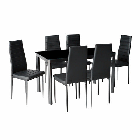 Livingandhome 7-Piece Dining Set of Modern Faux Leather Dining Chairs and Tempered Glass Table, JM0106JM0108