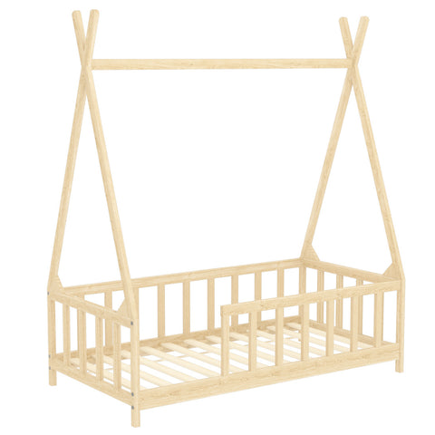 Livingandhome Kid’s Premium Wood House Bed Frame with Fence, ZH0957