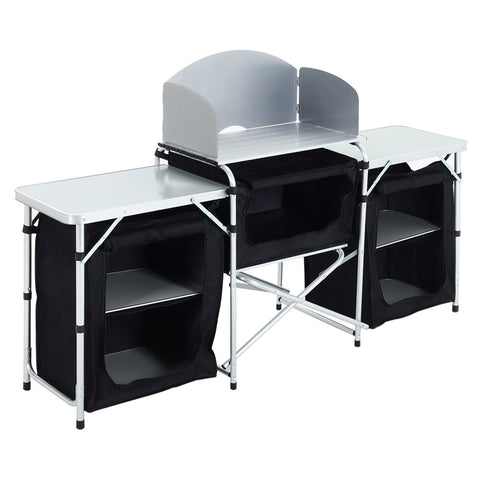Camping Kitchen Stand Unit Storage Portable Outdoor Black, AI0707