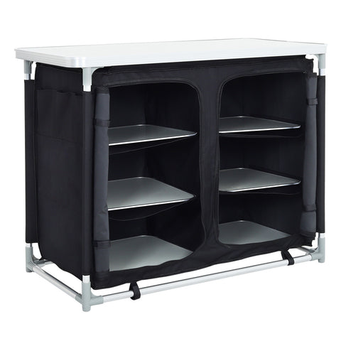 Camping Kitchen Table Portable Cabinet Kitchen Storage Black, AI0708