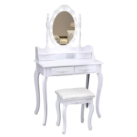 Livingandhome 4 Drawers Dressing Table with Lighted Mirror & Stool Set, MC0296