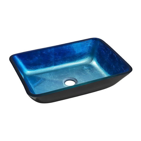 Livingandhome Rectangular Blue Glass Vessel Bathroom Sink Drain Set, DM0461