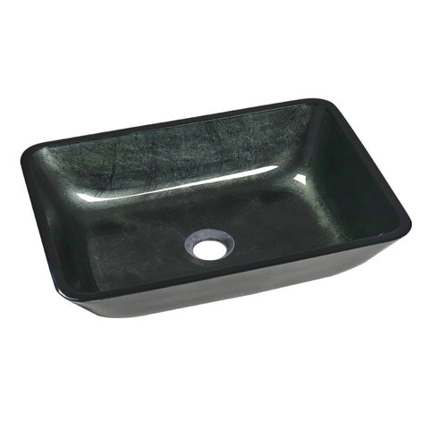Livingandhome Rectangular Grey Onyx Glass Vessel Bathroom Sink Drain Set, DM0462