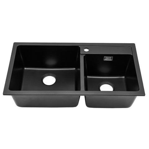 Livingandhome Undermount Double Bowl Quartz Kitchen Sink Black, DM0509