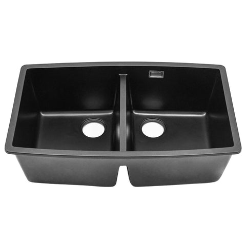 Livingandhome Quartz Equal Double Bowl Undermount Kitchen Sink Black, DM0512