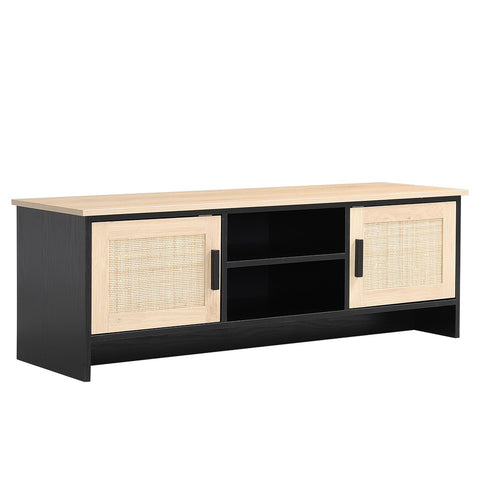 Livingandhome Modern TV Stand Wooden Storage Cabinet with Rattan Doors, JM2195