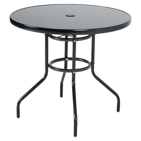 Livingandhome Metallic and Tempered Glass Garden Table with Parasol Hole Outdoor, LG0885