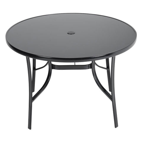 Livingandhome Metallic and Tempered Glass Garden Table with Parasol Hole Outdoor, LG0887