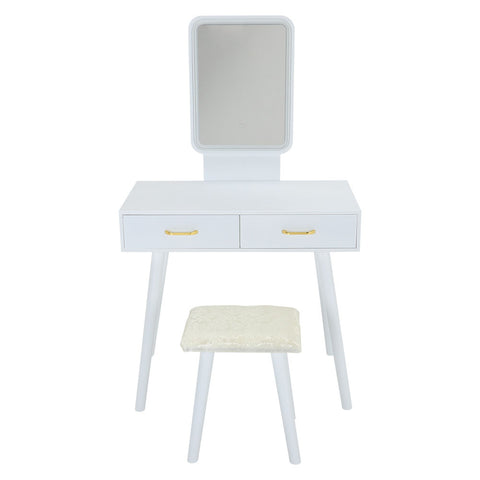 2 Drawers Dressing Table Set with Stool Dresser with Adjustable LED Rectangle Mirror, MC0301