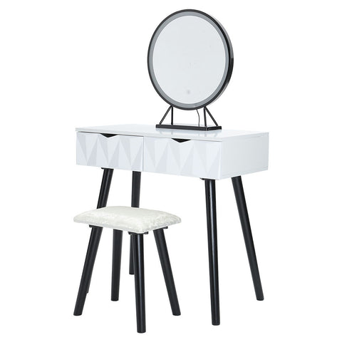 Modern Style Dressing Table Set with Stool Dresser with Adjustable LED Round Mirror, MC0302