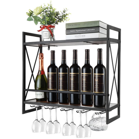 Livingandhome Industrial Hanging Wine Glass Rack Wall Mounted Floating with 5 Glass Holder, WZ0028