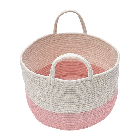 Woven Basket Baby Kids Toys Storage Clothes Hamper Laundry Basket with Pom Poms Pink, WH0547