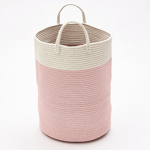 Woven Basket Baby Kids Toys Storage Clothes Hamper Laundry Basket with Decor Balls Pink, WH0549