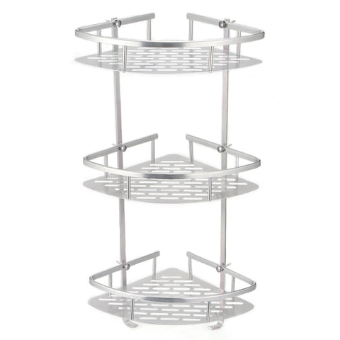 3 Tiers Bathroom Shelves Shower Storage No Drill Wall-Mounted Silver, WH0662