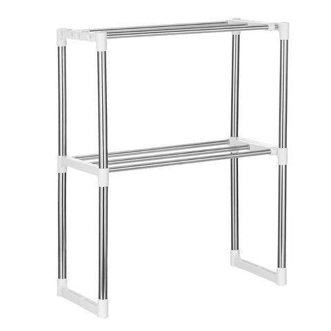 2-Tier Expandable Microwave Oven Storage Rack Stand Shelf Stainless Steel Frame, WH0978