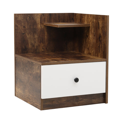 Urban Style Bedside Table with Drawer and Open Shelf Wooden Nightstand, YE0108