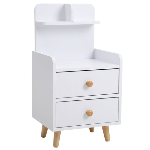 Livingandhome Wooden 2-Drawer Bedside Table Nightstand with a Shelf and Wooden Legs, DM0378
