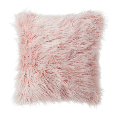 Livingandhome Square Fluffy Faux Fur Throw Pillow Cover Pink, SP0742