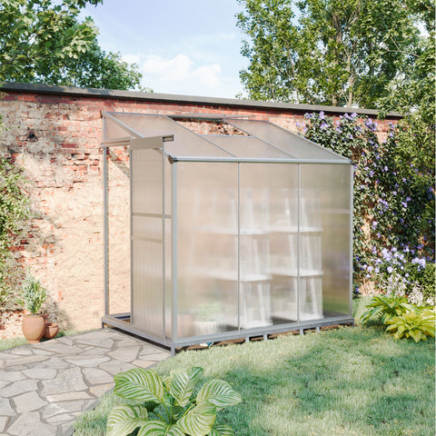 Livingandhome 6 x 4 ft Lean-to Aluminum Greenhouse with Sliding Door, PM1049PM1050