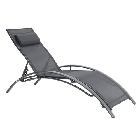 Set of 2 Outdoor Aluminium Adjustable Reclining Chaise Lounge Chair, PM1127