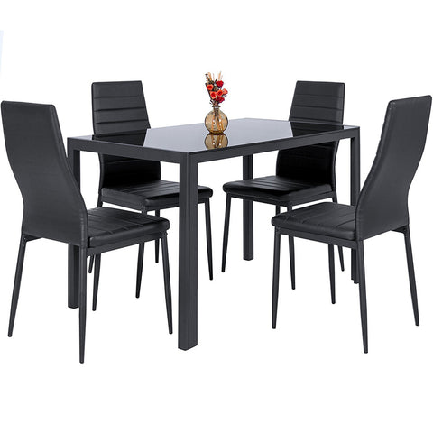 Livingandhome 5-Piece Dining Set of Modern Faux Leather Dining Chairs and Tempered Glass Table, JM0103JM0105