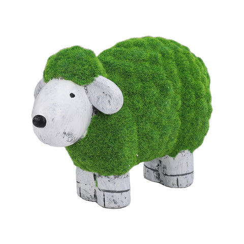 Livingandhome Flocked Sheep Garden Ornament Grass and Stone Effect Animal Statue Figurine, SW0432