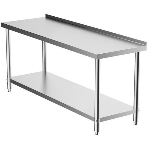 2 Tier Commercial Kitchen Prep & Work Stainless Steel Table with Backsplash, AI0115