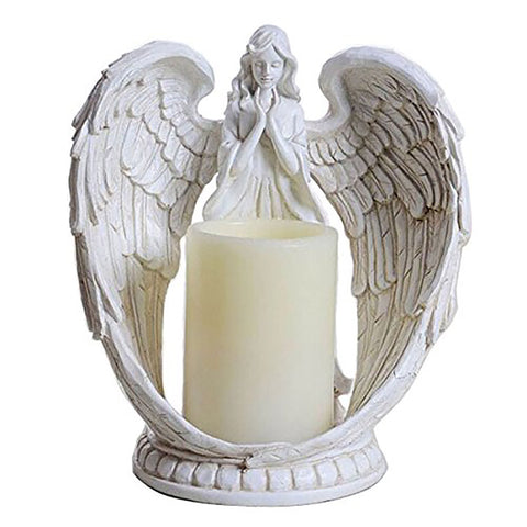 Decorative Winged Angel Memorial Tealight Candle Holder Statue with LED Candle, SP2314